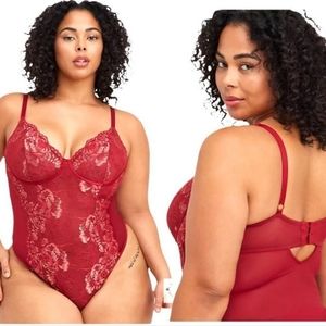 Torrid Bodysuit Womens 3X Curve Red Lingerie Lace Accent Thong Snap Bottom